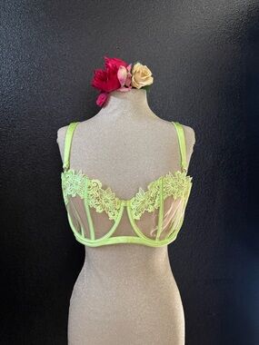 Honey Birdette Neon Lime Sheer Lace Underwire Bra